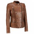 Women Brown Distressed Biker Style Fashion Leather Jacket ML 5065