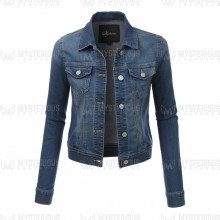 Women Blue Faded Fashion Denim Jacket