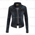 Women Black Faded Fashion Denim Jacket
