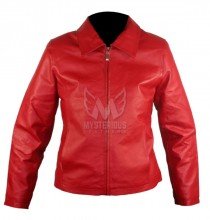 Women Red Short Zippered Leather Jacket ML 7363