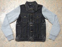 Black Motorcycle Denim Jacket With Fleece Sleeves Aramid Fiber Lining CE Body Protectors