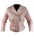 Ladies Pink Classic Leather Motorcycle Jacket ML-7235