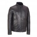 Mens Black Button Collar Straight Leather Jacket ML 5003