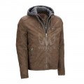 Mens Fleece Hooded Distressed Brown Leather Jacket ML 5008