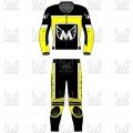 Racers 2 Piece Leather Motorcycle Racing Suit ML 7804 - Yellow/Black/White