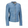 Women Light Blue Short Length Fashion Leather Jacket ML 5053B