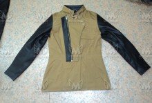 Women Khaki Twill Zean Motorcycle Jacket With Leather Sleeves Aramid Fiber Lining