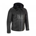 Mens Black Fleece Hooded Leather Jacket ML 5005