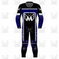 Racers 1 Piece Leather Motorcycle Racing Suit - Blue/Black/White