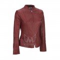 Women Maroon Short Length Leather Jacket ML 5051