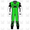 Speed 1 Piece Leather Motorcycle Racing Suit - Green/Black/White