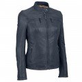 Women Vented Snap Collar Navy Leather Jacket ML 5068