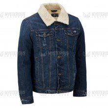 Mens Front Button Faded Blue Fur Lined Fashion Denim Jacket