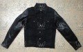 Black Motorcycle Denim Jacket With Leather Sleeves Aramid Fiber Lining CE Body Protectors
