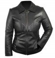 Women Black Designer Fit Lambskin Short Leather Jacket ML 7366