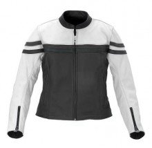 Women Pro Rider Leather Motorcycle Racing Jackets ML 7104 - White/Black