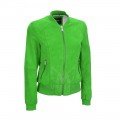 Women Green Suede Leather Bomber Jacket ML 5062