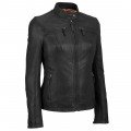 Women Vented Snap Collar Black Leather Jacket ML 5068