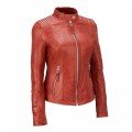 Women Red Zipper Style Short Length Fashion Leather Jacket ML 5070