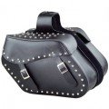 Waterproof Black Leather Large Motorcycle Saddle Bag with Metal Studs JEI-7902