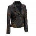 Women Rubbed Black Short Length Biker Leather Jacket ML 5058